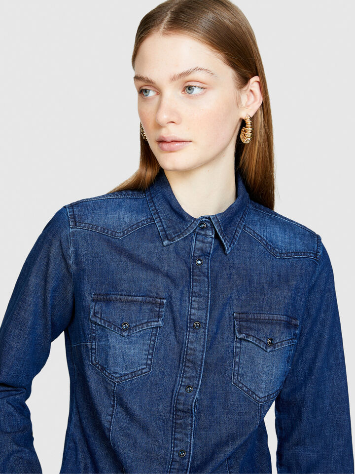 Camicia di jeans slim fit - camicie da donna - Blu Scuro | Sisley image number 5